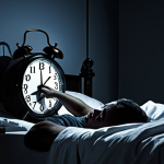 ** A person tossing and turning in bed at night, with a clock showing a late hour, emphasizing the frustration of insomnia. Focus on dark, moody tones and the feeling of restlessness.

**