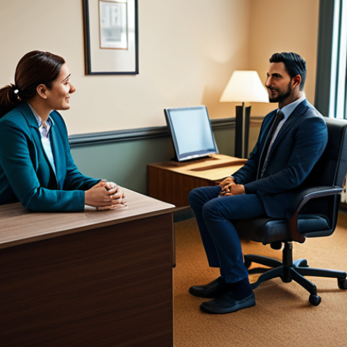 **

A kind, professional-looking therapist in a fully clothed, modest outfit, sitting across from a patient in a comfortable, warmly lit office. The scene conveys hope and support.  "Safe for work," "appropriate content," "fully clothed," "professional setting," "perfect anatomy," "natural proportions," "family-friendly".

**