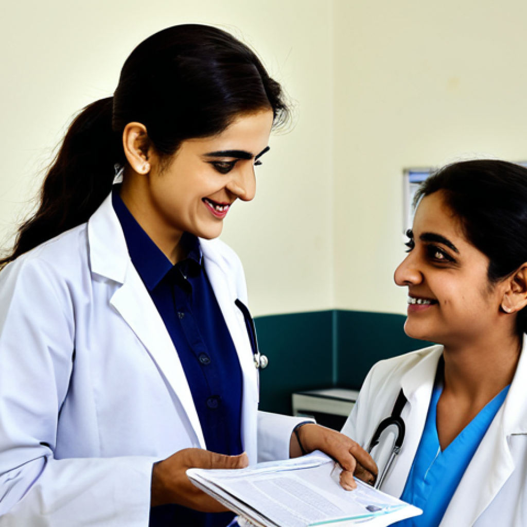 **

"A modern, well-lit doctor's office in Karachi, Pakistan. A friendly female doctor in a modest white coat is consulting with a female patient, both are smiling gently. The office includes informational brochures on mental wellness. Safe for work, appropriate content, fully clothed, professional, modest, family-friendly, perfect anatomy, correct proportions, natural pose, professional photography, high quality. The logo of Pakistan Psychiatric Society is subtly displayed."

**