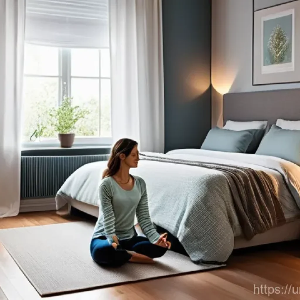 스트레스성 불면증 관리법 - **Prompt for a calming pre-sleep routine:**
"A cozy and dimly lit bedroom scene. A young adult w...