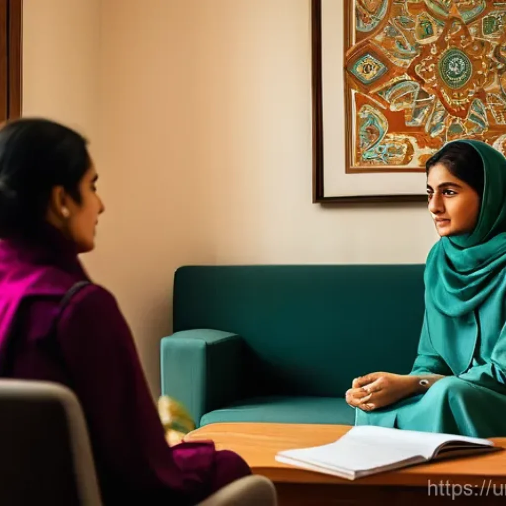 정신과 심리검사 종류와 비용 - **Prompt:** A young adult Pakistani woman, dressed in modest, contemporary Pakistani attire, sits co...