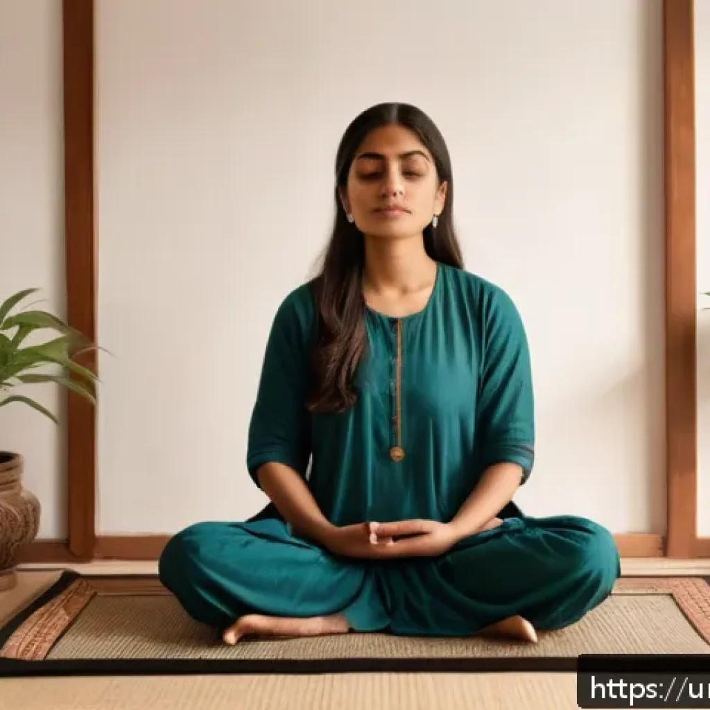 정신건강 진단 결과 해석 - A serene and cozy indoor scene showing a young South Asian woman sitting cross-legged on a tradition...