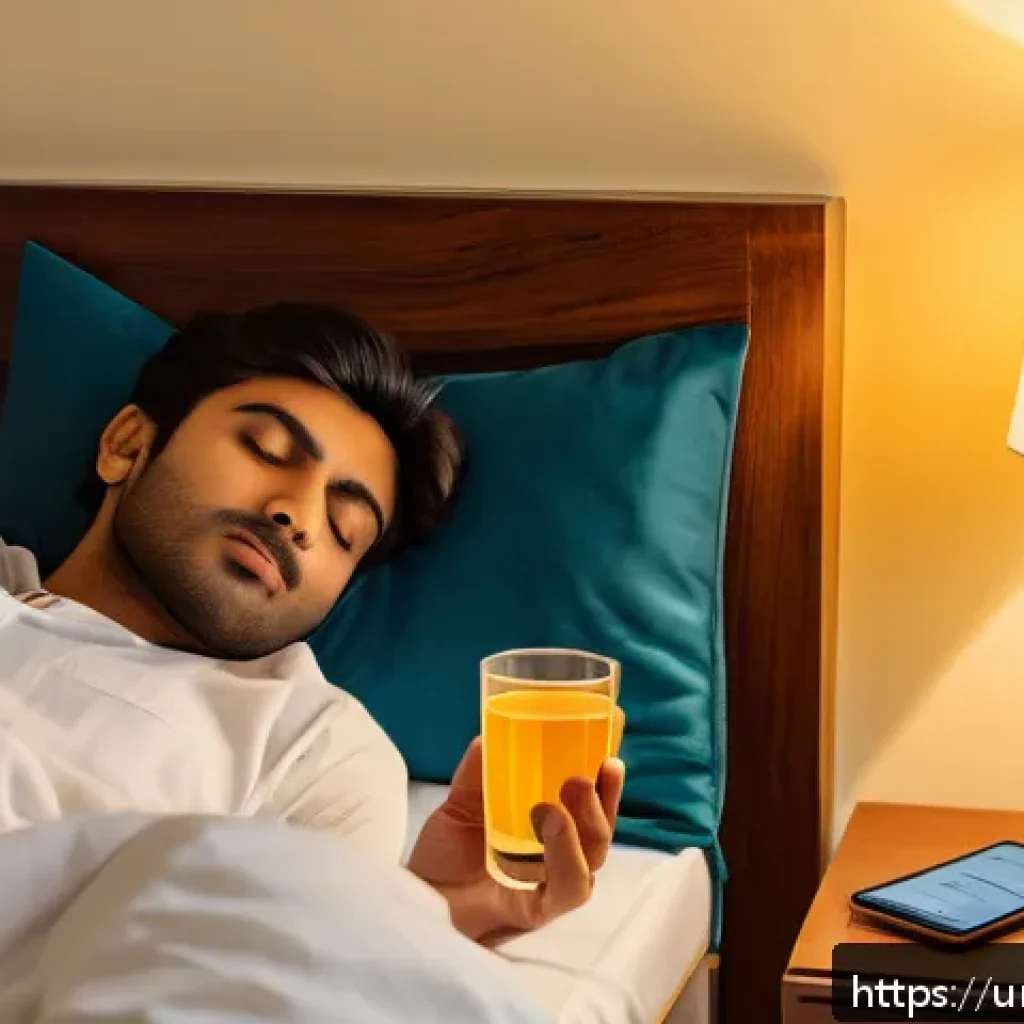 불면증 약물 치료 후기 - A calm and serene bedroom scene in a modern Pakistani home, featuring a young adult male preparing f...