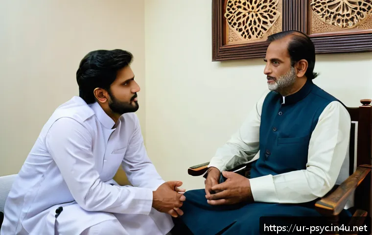 정신과 진료 주기 - A serene and culturally respectful mental health therapy session in a modern clinic in Pakistan, fea...