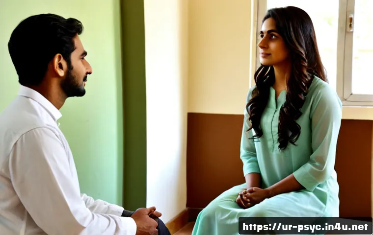 Home 17 불안장애 치료 방법 - Photorealistic mental health counseling session in a calm Pakistani clinic, a compassionate female t...